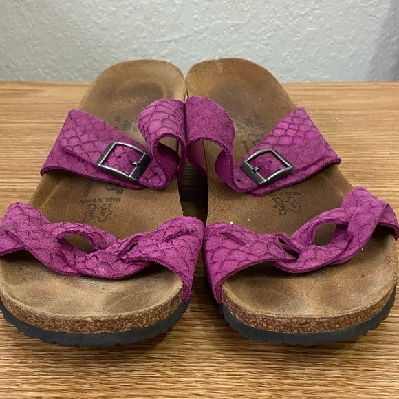 Birkenstock Papillio Alicia Berry Pink Snakeskin Print Leather Wedge Sandals 9 - Picture 6 of 7